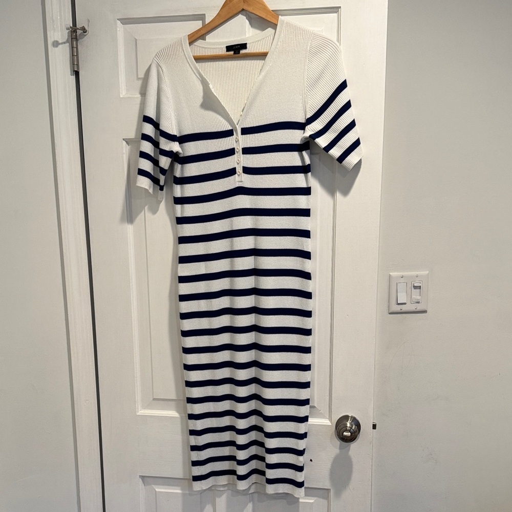 J. Crew Navy and White Striped Midi Dress